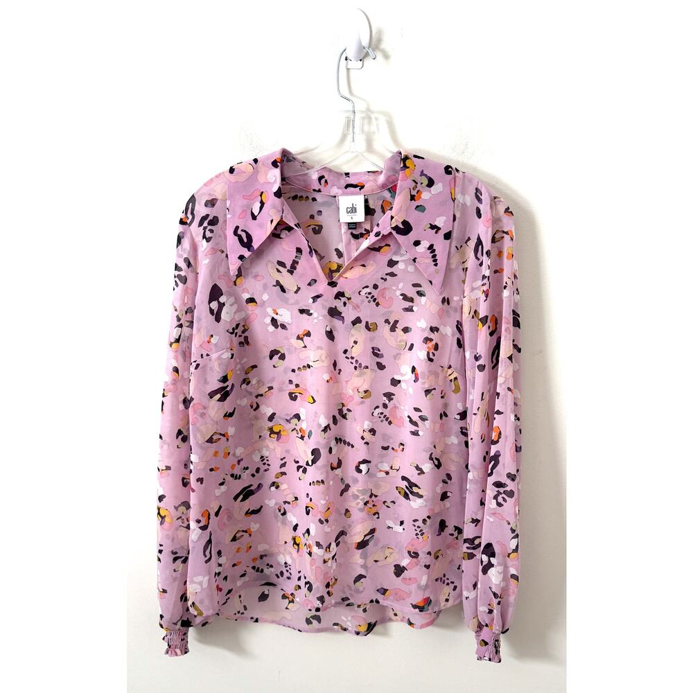 CAbi Shear V-Neck Blouse Pink Black Size Small